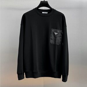 Prada Black Crewneck Sweatshirt with Chest Pocket